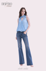 Blue Dot Scarf Sleeveless Blouse