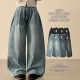 Allt Hem Snap Pin Tuck Washed Denim Wide Pants