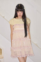 KIRI SKULL CANCAN MINI CHIFFON DRESS (YELLOW)