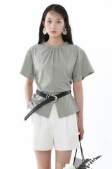 SHIRRED ROUND TOP_SMOKE GREEN