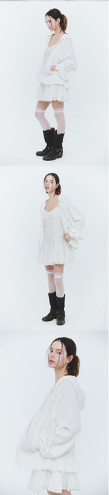 ANGEL FRILL HOOD ZIP-UP white