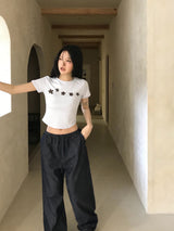 デイジーポップフラワープリントステッチTシャツ