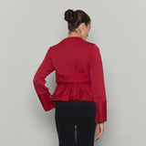 Bow Belted Jersey Peplum Blouse _ Red
