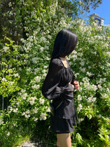 Ribbon puff strap blouse skirt pants setup SET (3 colors)