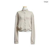 (2color) Waffle Stripe High Neck Bomber Cardigan