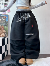 ハートタトゥー💕🖤ピンタックワイドパラシュートジョガーパンツ 🤍🖤🩷3カラー