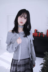[Muffler SET] オフショルダーボタンストラップニット (3 colors)