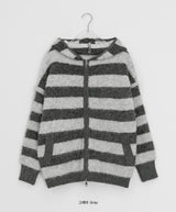 Panple Stripe Wool Hood Knit Cardigan