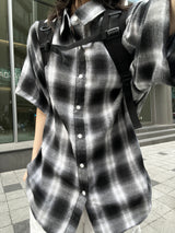 Unisex デイリーレトロチェッカード半袖シャツ