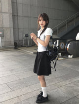ミンダムフェイク重ね着風シャーリングビスチェパフシャツ