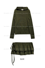 Berry Stripe Hood Flare Wrap Skirt Set