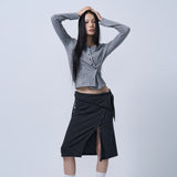 SIDE BUTTON POINT KNIT CARDIGAN (MELANGE GRAY)