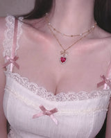 [Anti-Tarnish] Rosepink Heart Princess Layered Necklace - Gold Color (STAYC Seeun Necklace)