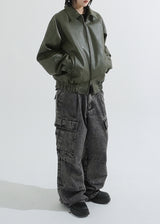 Raglan 2way zip-up leather Jacket