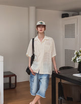 Wavy Open Collar Half Shirt