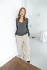 soft deep neck long top(3colors)