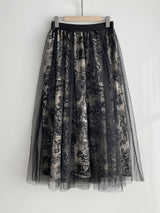 Dimu Toile Pattern Banding Lace Tulle Skirt
