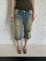Midi Capri Half-Length Vintage Denim Pants