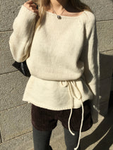 [Guest Look] Latte Boat Neck Loose Fit Long Knit (4c)