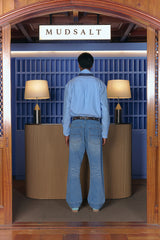 WASHING CURVED WIDE DENIM PANTS LIGHT BLUE