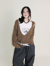 Kibet Heart Vintage Printed Long Sleeve T-Shirt