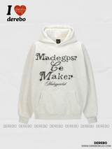 ルーズビーデッドレタリングロングスリーブフーデッドTシャツ