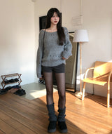 クモ コージー パンチング ボートネック ニット