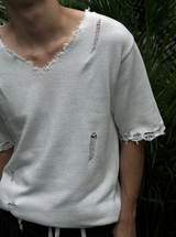 [S/S] Vacance damage v neck half knit(3color)