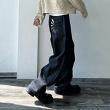 Pocket Embroidery Geometric Seam Wide Pants