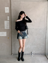 One Shoulder Slit Slim T-shirt (5color)