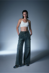 Parachute Washing Wide Denim Pants