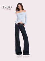 Dark deep long denim flare jeans