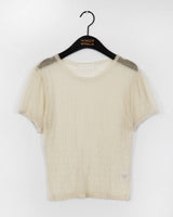 シャーリングプリーツシースルー半袖Tシャツ