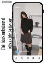Chic black unbalanced off-shoulder knitwear