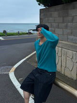Indigo embo bermuda pants