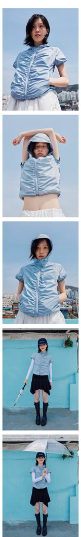 SHIRRED WINDBREAKER - SKY BLUE