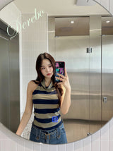 Halterneck Hot Stripe Sleeveless T-shirt