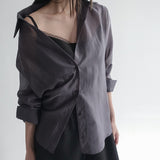 [Heronte] Satin See-Through Long-Sleeved Shirt - 4 colors