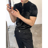 [MUSCLE FIT] ベルベットゴルジヘンリーネックハーフTシャツ