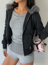 RABBIT FUR ZIP-UP