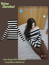 Star Stripe Off-Shoulder Long Sleeve Knitwear