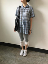 Weds check short-sleeve blouse (2color)