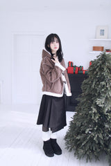 wool unbalanced pleats midi sk(2color)