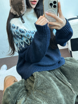 ウール🧸 アンゴラスノーフラワーロウンフニット❤🤎🩵💙4カラー