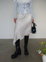 CREAMY DOT SATIN UNBALANCE SKIRT