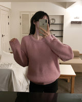 [Wool 20%] ドビーラインアルパカラウンドニット