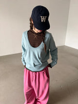 deep U-neck knit top