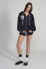 09 Numbering hooded zip-up, Navy