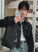 Kurt knit color matching leather jacket