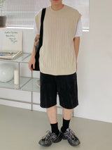 Punching knit round vest 2C